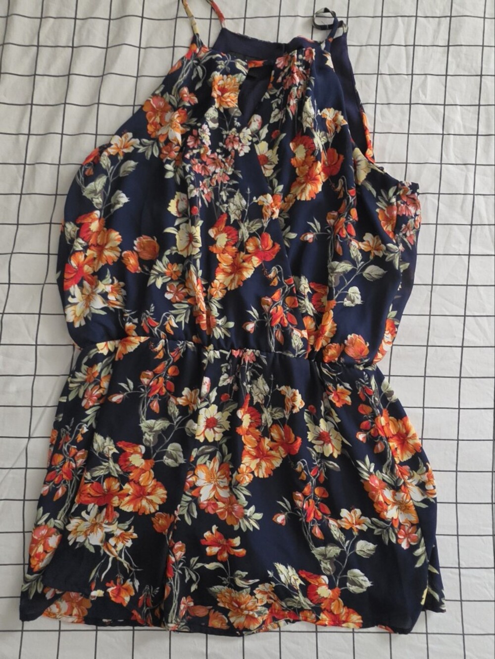 By & By Navy Floral Halter Romper (XL)